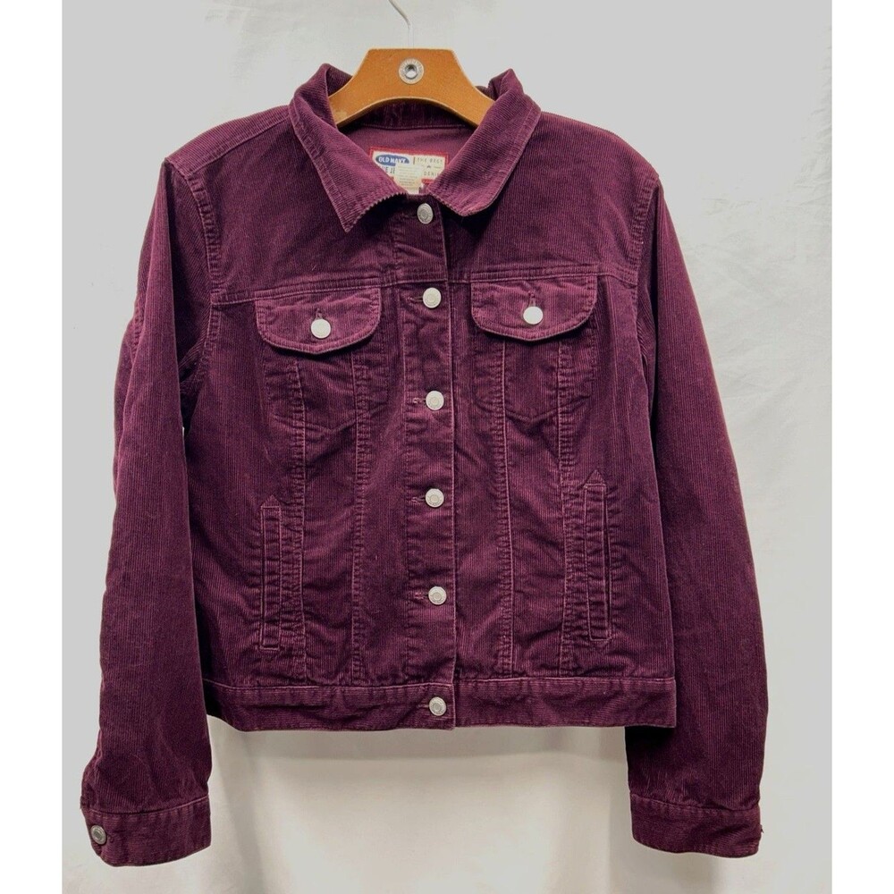 VTG Y2K Cranberry Corduroy Button Up Jacket 4 Pockets Collar Old Navy Women's L